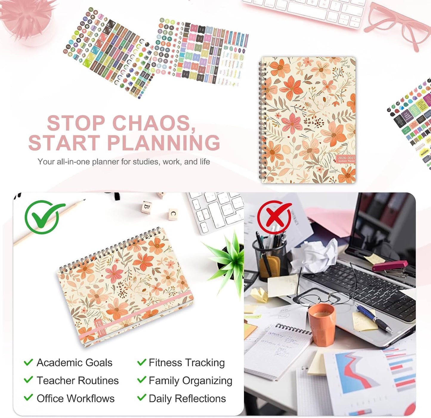 Planner 2026-2027, Weekly and Monthly Calendar Planner, JUL 2026 - JUN 2027 | A5(6.3'' x 8.5''), Hardcover, Agenda Book, Sprial Bound, Inner Pocket, Office and School Use