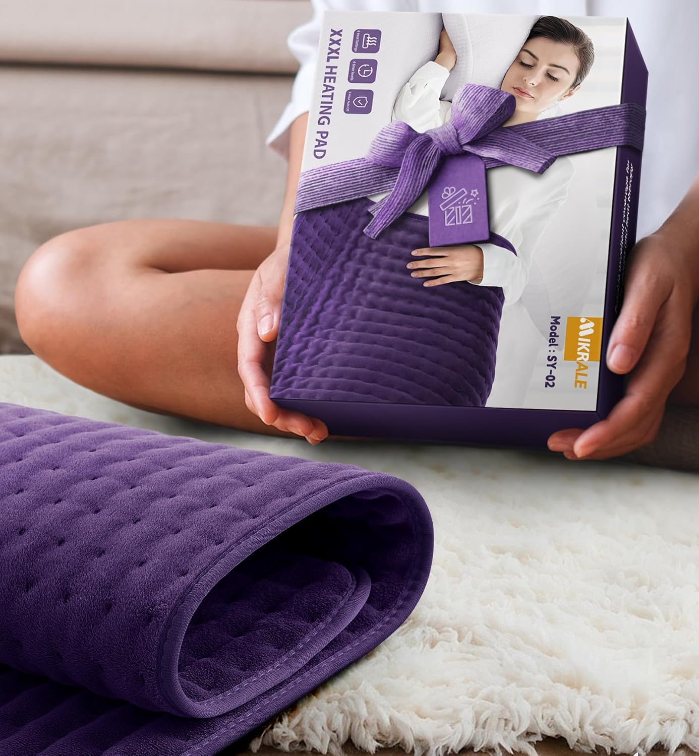 Heating Pad for Back Pain Relief, Extra Large 17"x33" Electric Heat Pad with 6 Heat Settings, 4 Timers, Auto Shut-Off - Machine Washable for Neck Shoulder Cramps, Christmas Gift for Women Mom Wife