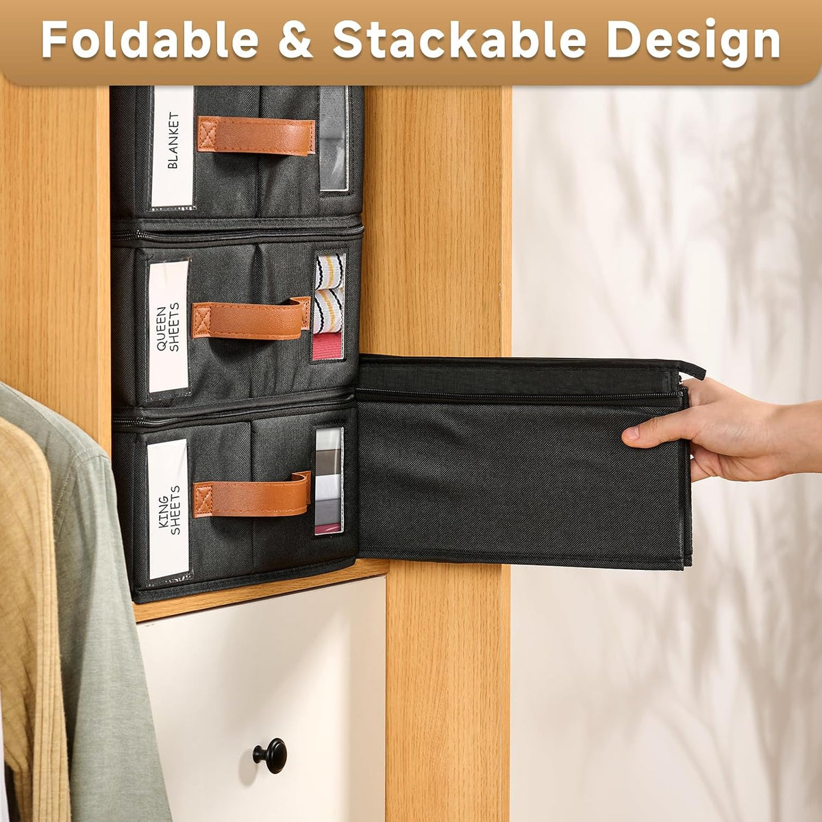 Bed Sheet Organizer - No Insects Entry Sheet Organizers and Storage with Zipper, Label, Handle, Window, Linen Closet Organizers and Storage for Sheet Set, Clothing, Duvet Covers, Blanket
