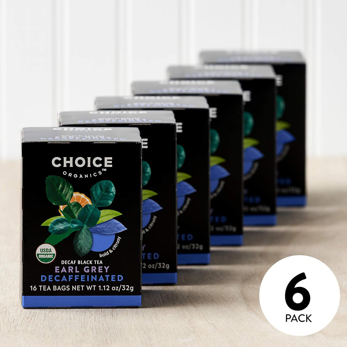 Choice Organics Decaffeinated Earl Grey Tea, 16 Tea Bags (6 Pack)