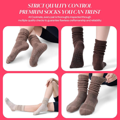 COOLMATE Pilates Socks with Grips for Women, Yoga Socks, Crew Non Slip Women for Barre, Pilates Gifts for Women - Colors A