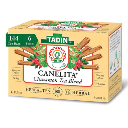 Tadin Cinnamon Tea Blend, Herbal Tea, Contains Caffeine, 24 Tea Bags Per Box, Pack of 6