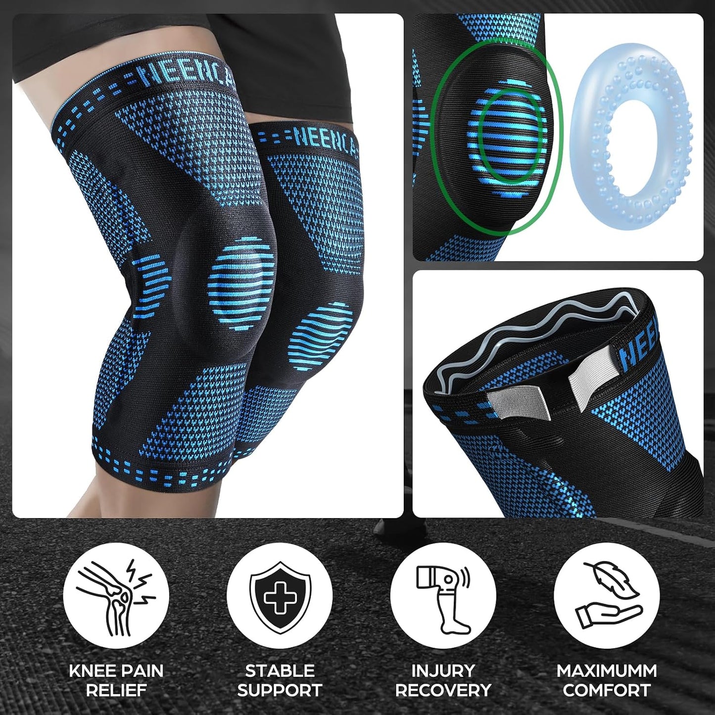 NEENCA Professional Knee Brace for Pain Relief, Medical Knee Support with Patella Pad & Side Stabilizers, Compression Knee Sleeve for Meniscus Tear, ACL, Joint Pain, Runner, Workout (Black, Medium)