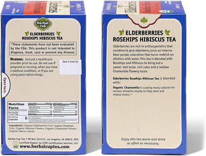 Herbal Cup Ayurveda Elderberries Tea, Organic Rosehips Hibiscus, No Caffeine Herbal Supplement (16 Count, Pack of 1)