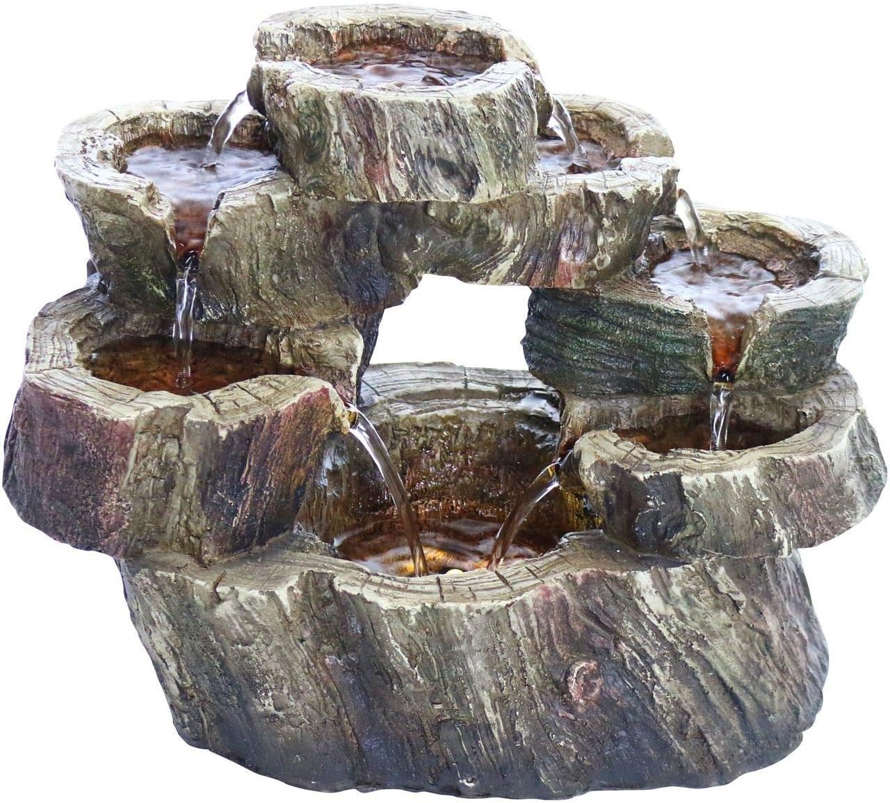 Alpine Corporation | 14"H Indoor Tiered Log Tabletop Fountain with LED Lights — Cascading Waterfall Design Creates Relaxing Ambiance for Home & Office Décor