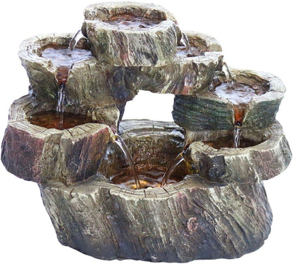 Alpine Corporation | 14"H Indoor Tiered Log Tabletop Fountain with LED Lights — Cascading Waterfall Design Creates Relaxing Ambiance for Home & Office Décor