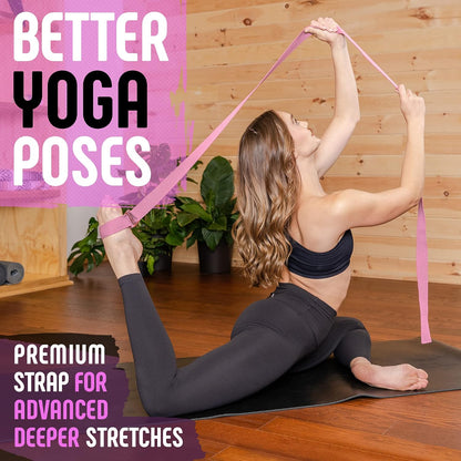 Gradient Fitness Yoga Strap, Friction-Less Easy-Feed Buckle, Super Soft Cotton/Polyester Blend Webbing, Free eGuide. (8 Feet)