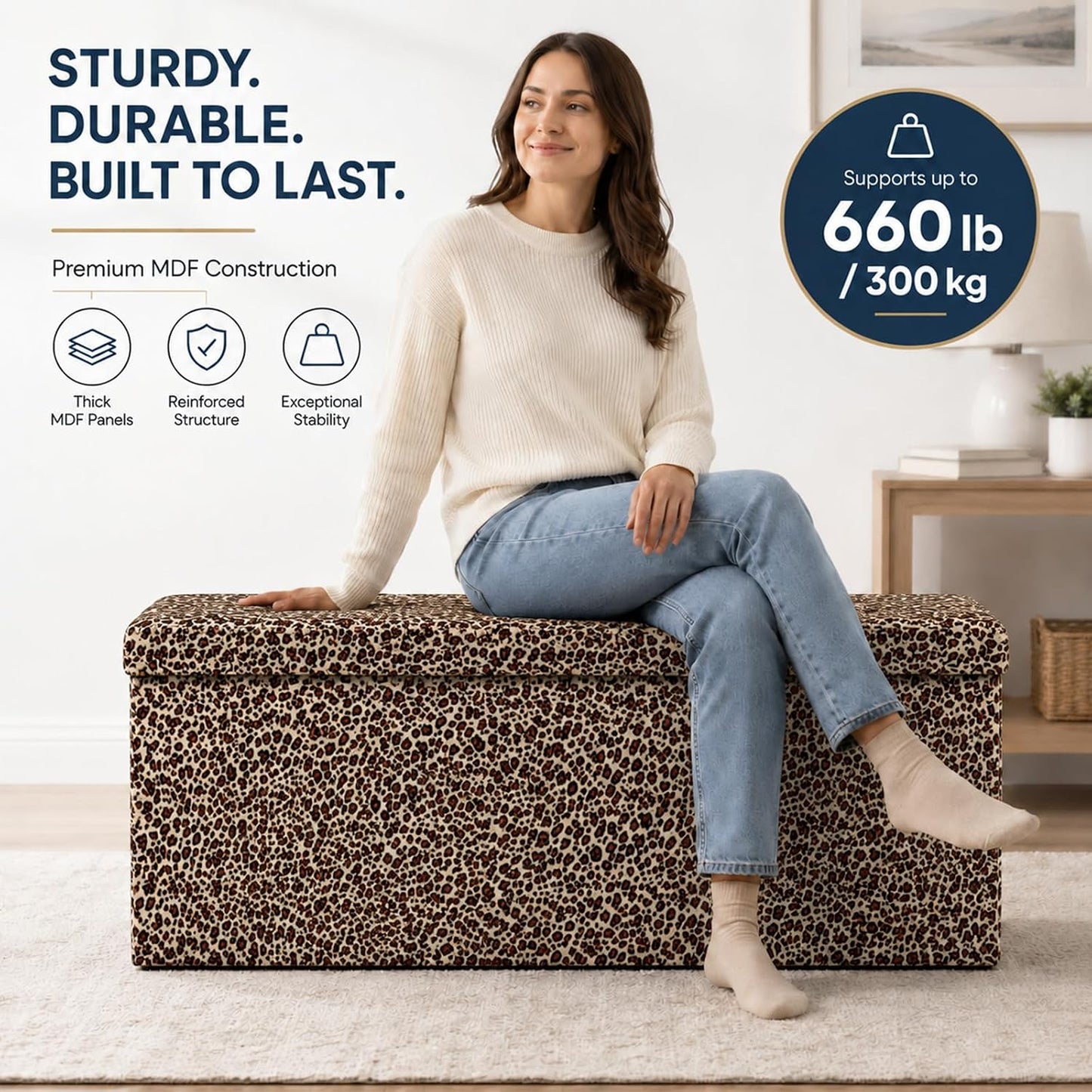 ALASDO Storage Ottoman Footrest Stool Small Ottoman with Storage Foldable Ottomans Foot Rest Footstool Bench for Living Room 17x13x13inches Grey