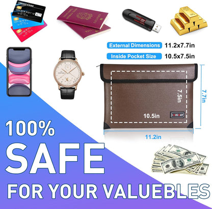 Fireproof Document Bag - with 5200°F Heat Insulated, Waterproof Fireproof Bag with Zipper, 8 Layers of Functional Materials, Fireproof Money Bag for Cash/Documents/Valuables, Fire bag 11"x7.7"