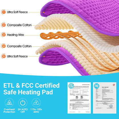 Boileau Electric Heating Pad for Back Pain and Period Cramps Relief, FSA Eligible17 x33 Extra Large XXXL, HSA 3 Heating Levels Heat Pad with 2-Hour Auto Shut Off, Gifts for Women and Mom, Blue