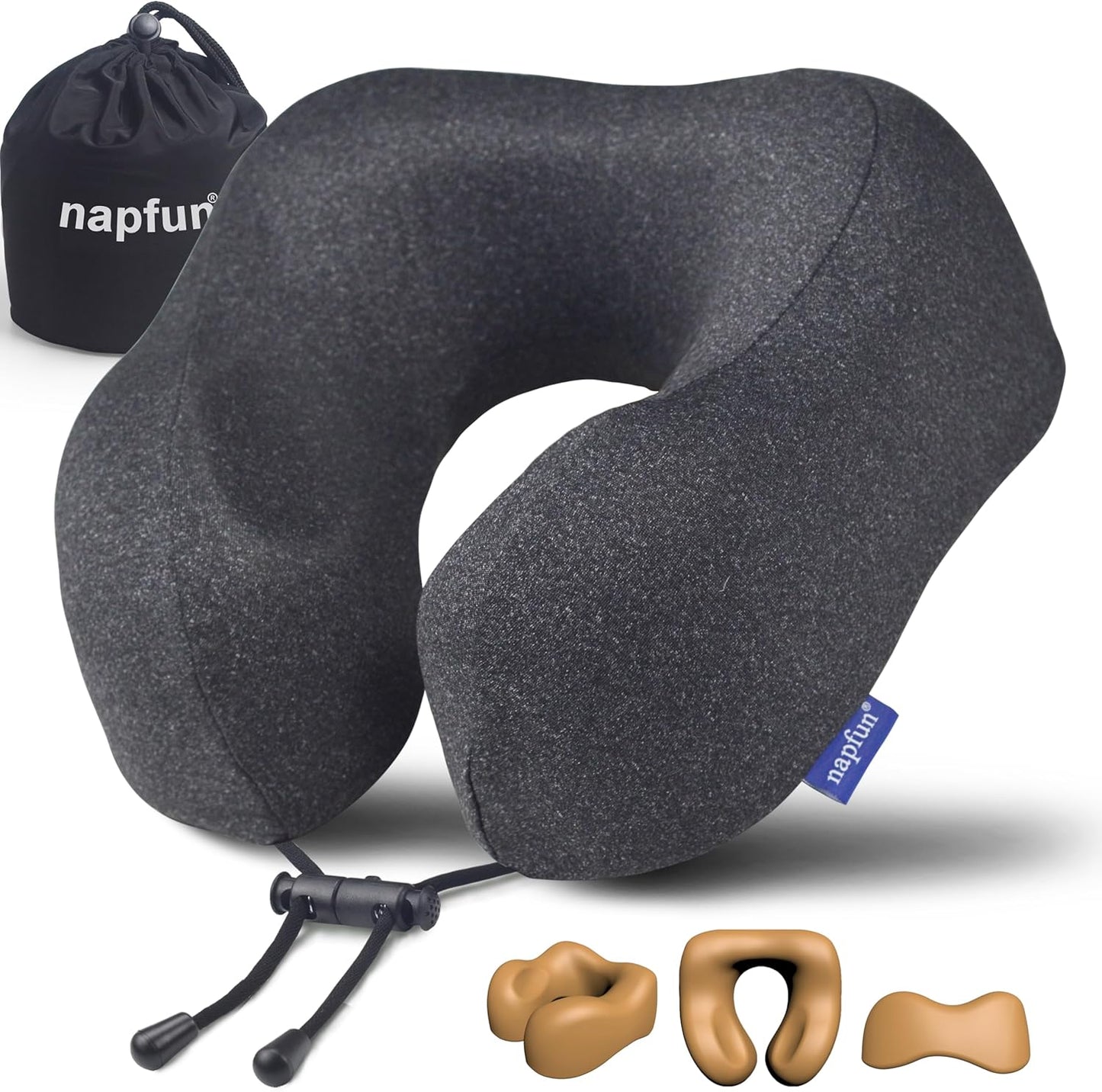 napfun Neck Pillow for Traveling, Upgraded Travel Neck Pillow for Airplane 100% Pure Memory Foam Travel Pillow for Flight Headrest Sleep, Portable Plane Accessories, Light Grey