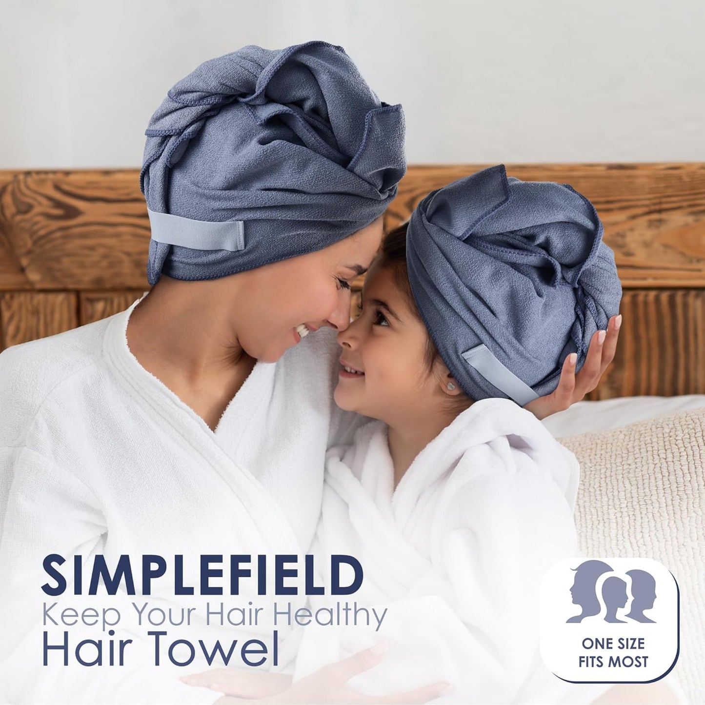 SimpleField Large Microfiber Hair Towel Wrap (27x40 Inches) for Women, Anti-Frizz Flat Rectangle Drying Towel with Full Hair Coverage Design, Elastic Band for Long, Curly and Thick Hair (Beige)