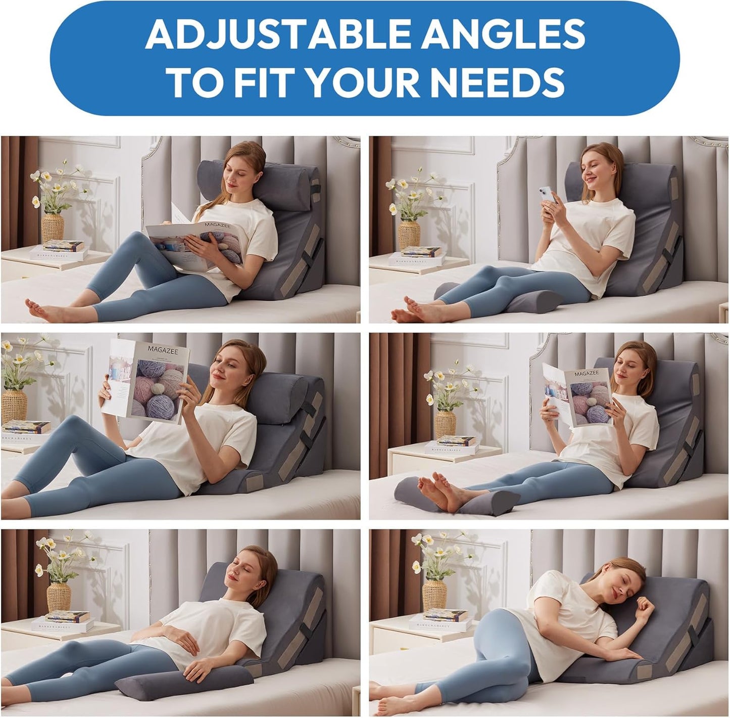 Ahpmeoa 3PCS Wedge Pillow Set for After Surgery, Back Pillow for Bed Sitting up, 10-in-1 Foam Wedge Pillow for Acid Reflux & Back Pain Relief, Post Surgery Pillow for GERD & Snoring, White