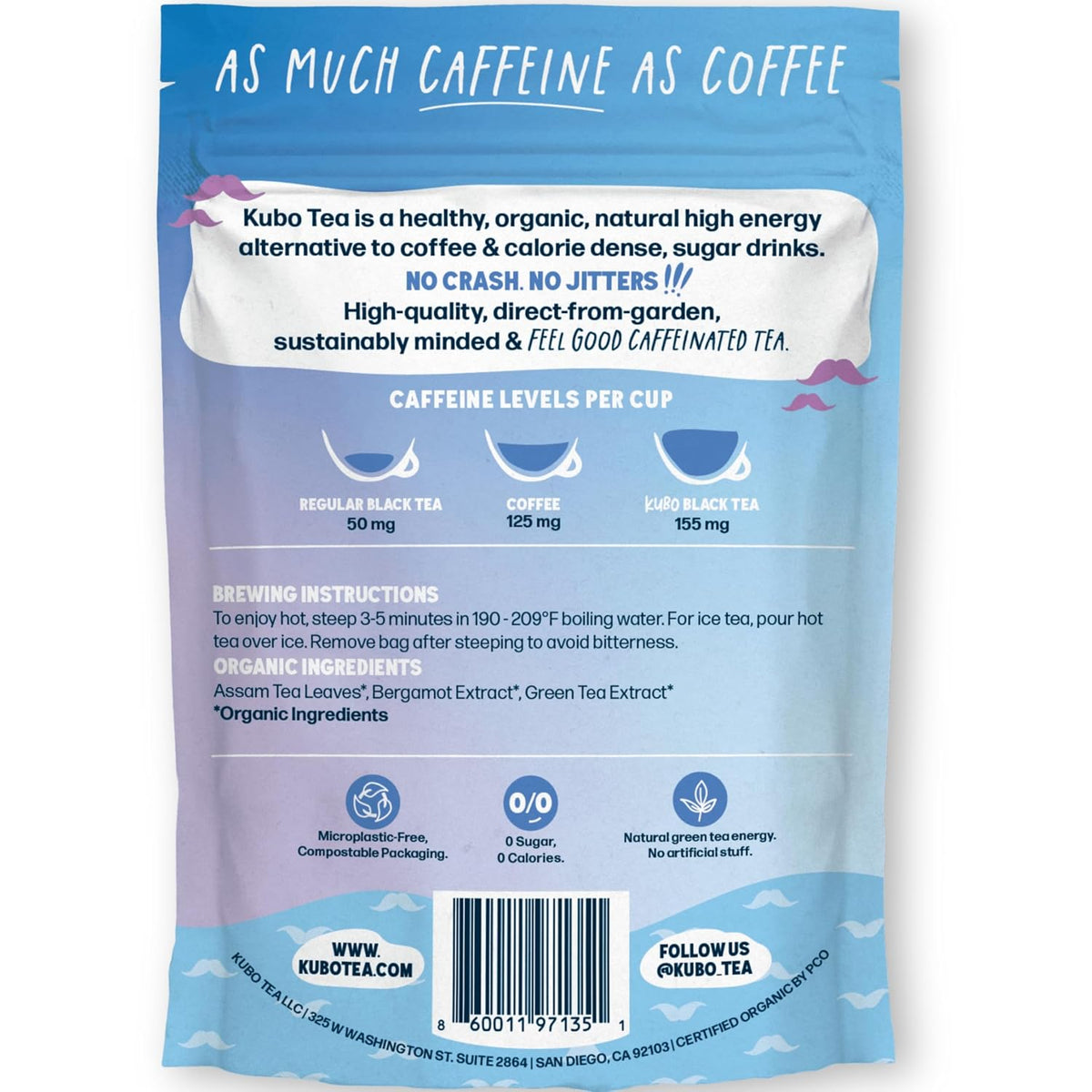 Kubo Earl Grey Black Tea, Organic High Caffeine Energy Tea Bags- 20 Ct