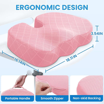 TushGuard Seat Cushion - Memory Foam Sitting Pillow for Office Chair, Car Seat, Airplane, Bleacher - Sciatica & Hip & Coccyx Pain Relief Desk Chair Cushion for Long Sitting Office Workers, Car Drivers