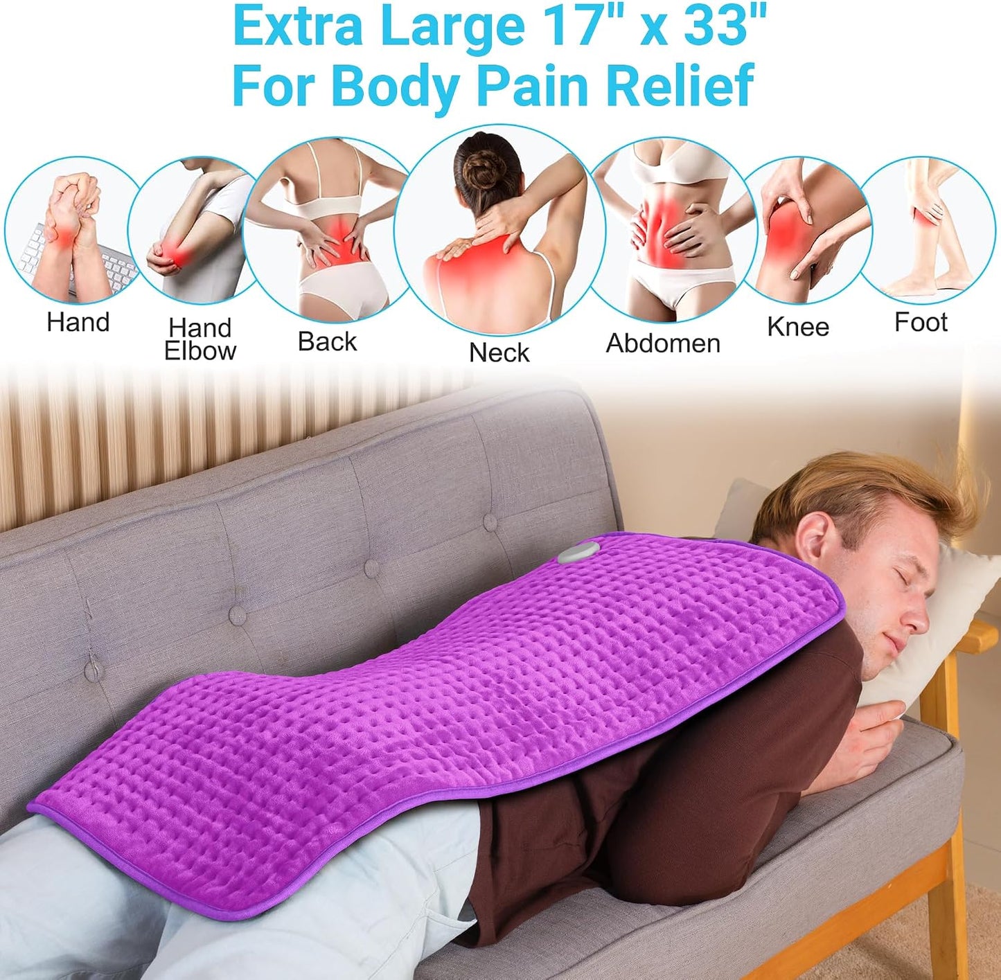 Boileau Electric Heating Pad for Back Pain and Period Cramps Relief, FSA Eligible17 x33 Extra Large XXXL, HSA 3 Heating Levels Heat Pad with 2-Hour Auto Shut Off, Gifts for Women and Mom, Blue