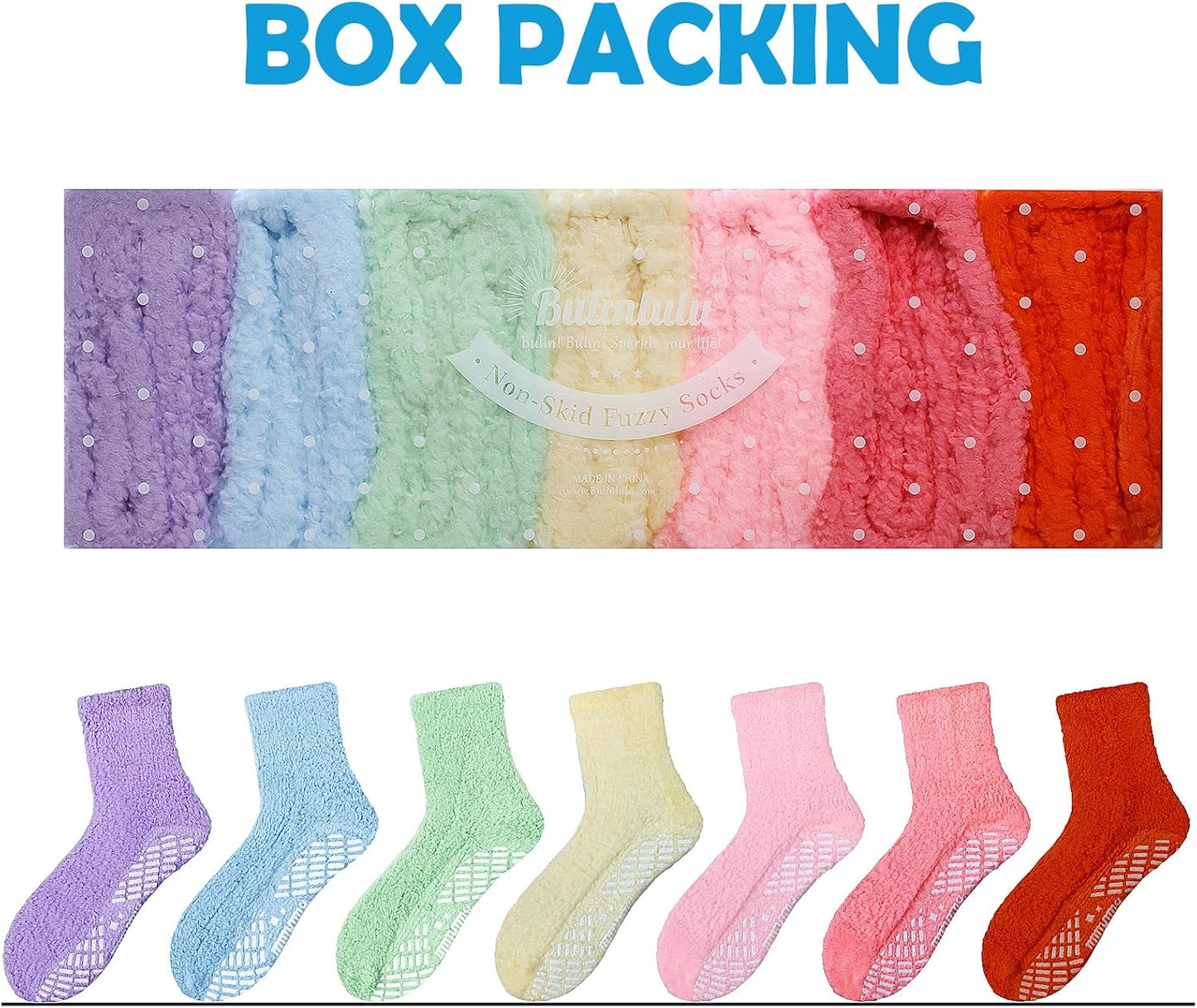 Bulinlulu Fuzzy Socks with Grips Plush Sleep Cozy Winter Soft Hospital Fluffy Socks for Womens Mens Gifts