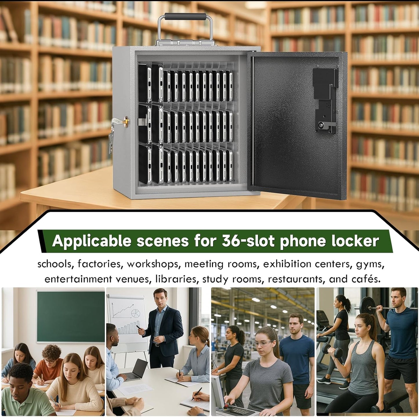 36 Slots Cell Phone Locker with Smart Lock, Metal Storage Cabinet
