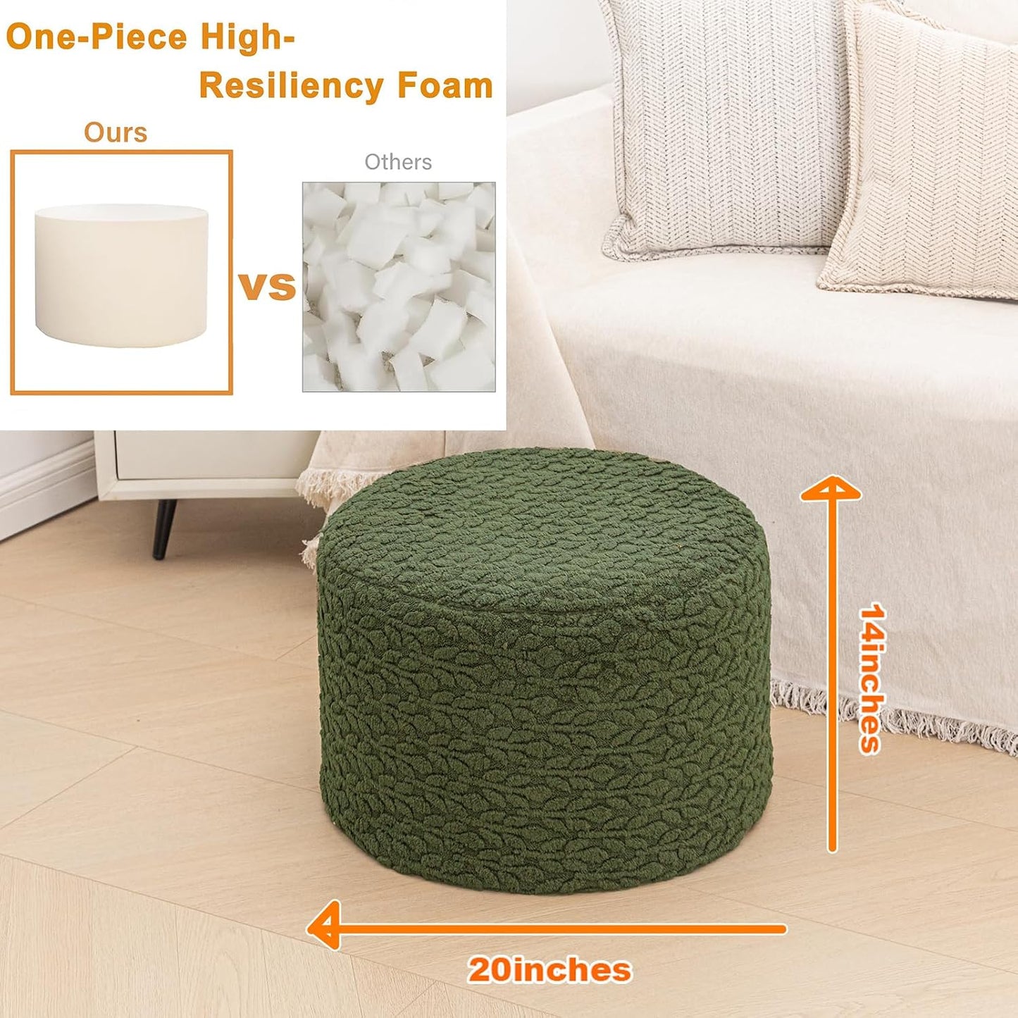Round Pouf Ottoman 20 x 20 x 14 Inches Boho Poof Home Decor Floor Pouffe Ottoman Foot Rest for Couch Sofa Bean Bag Chairs Living Room Bedroom (Green)