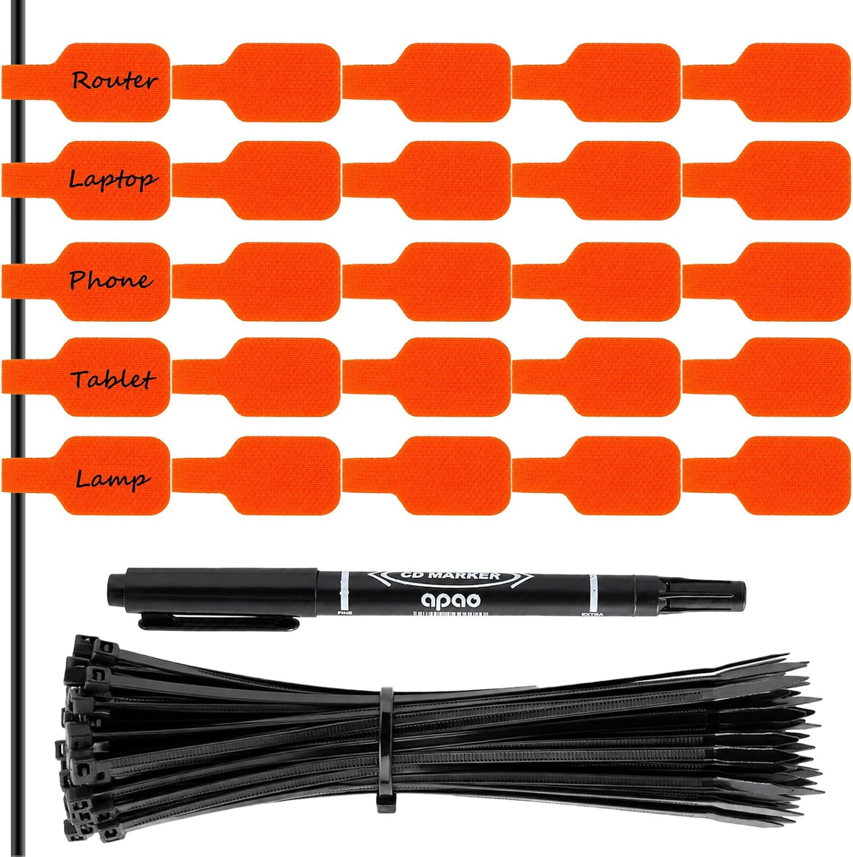 Handwriting Cable Tags Reusable Zip Ties 50PCS,100 Cable Ties & Pen