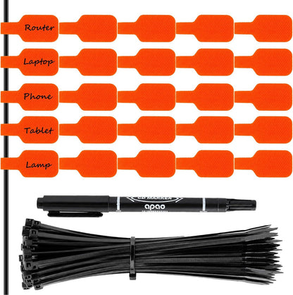 Handwriting Cable Tags Reusable Zip Ties 50PCS,100 Cable Ties & Pen