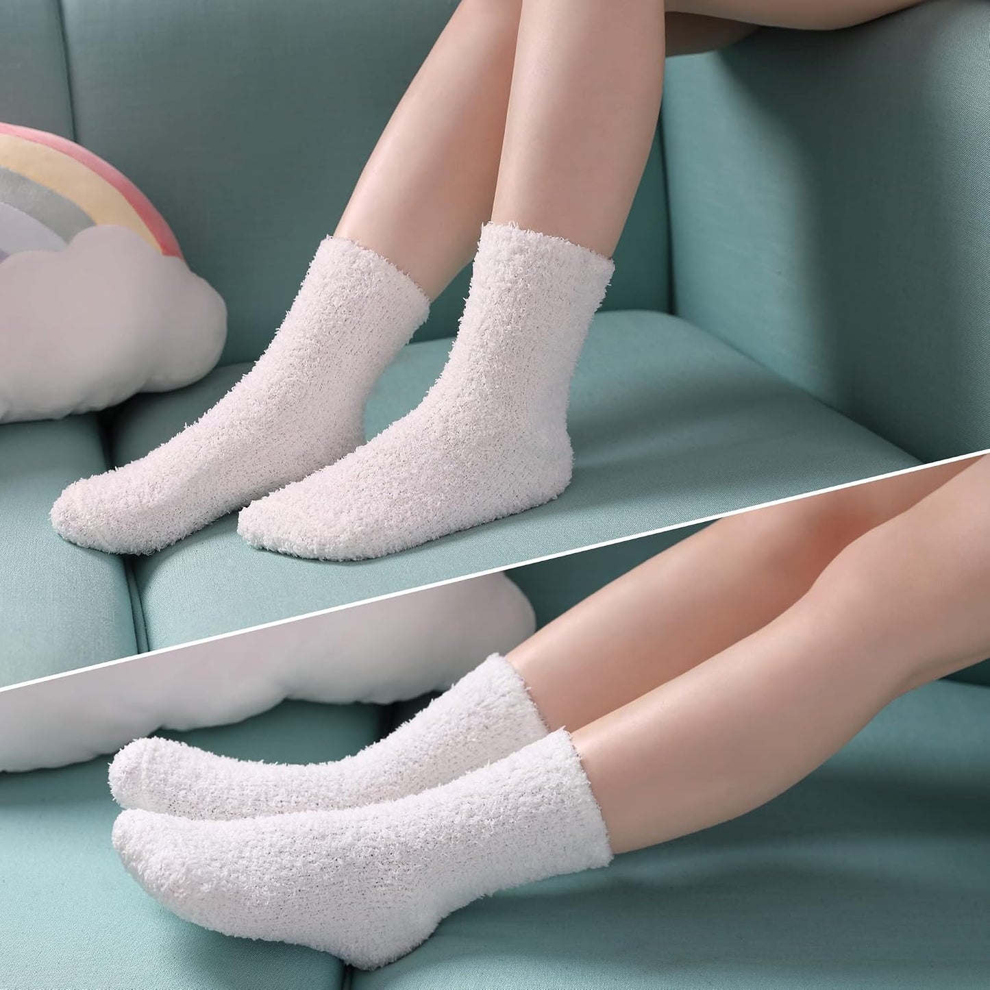 CHOWISH Womens Fuzzy Slipper Socks Super Soft Microfiber Fluffy Cozy Winter Warm Fuzzy Crew Socks