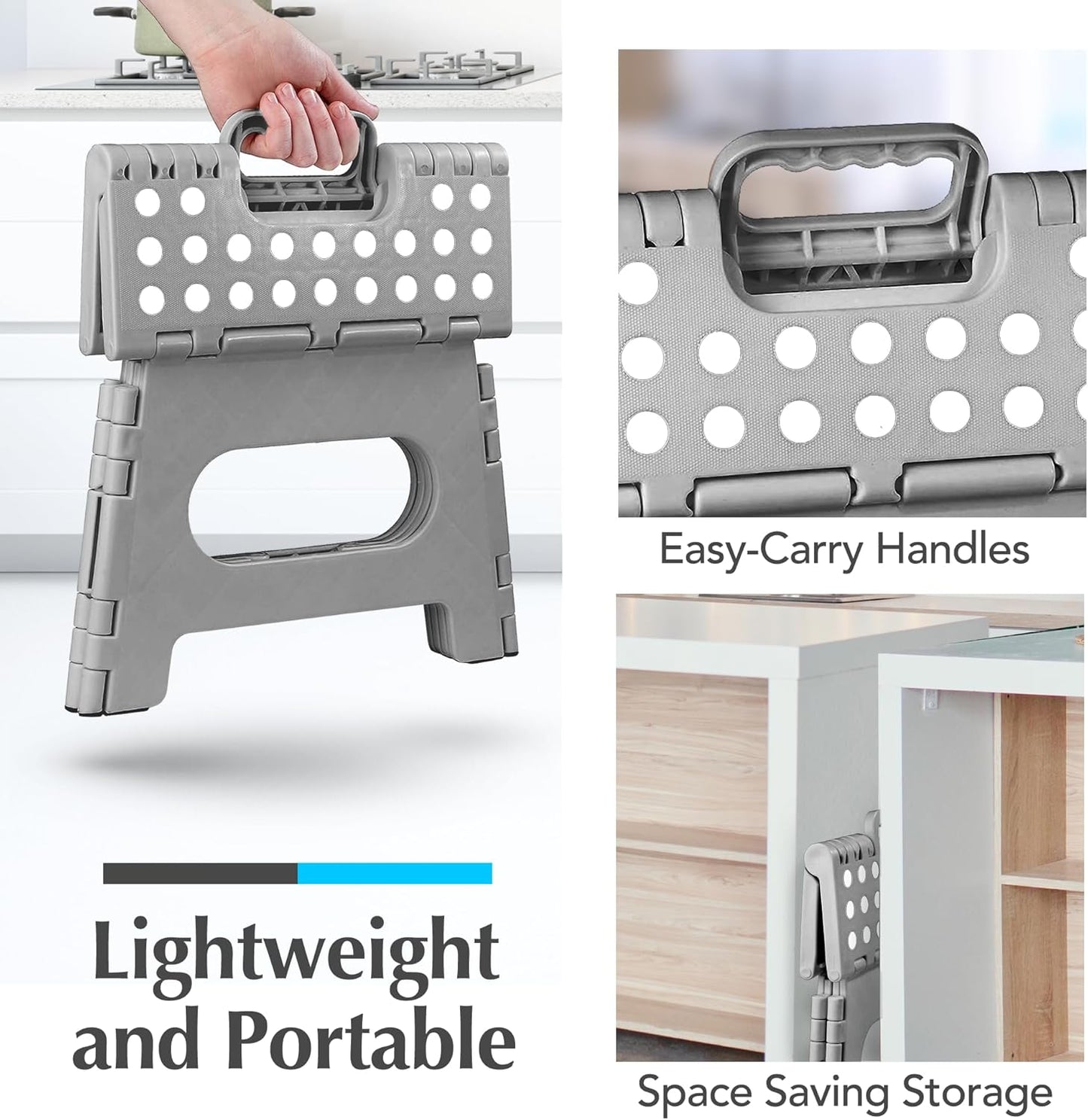 Handy Laundry Folding Step Stool - Sturdy Enough Collapsible Stool to Support Adults - Opens Easy with One Flip - Great for Kitchen, Bathroom or Bedroom (Black - 9 Inch)