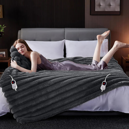 Heated Throw Blanket, Faux Fur Cozy Heating Blanket with Overheat Protection, 1/2/4/6/8 Hours Auto-Off 10 Heat Level, Machine Washable (50x60 Inches, Cream White)