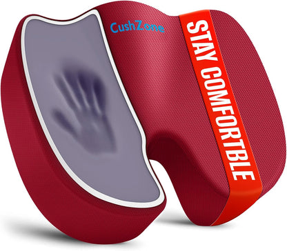 CushZone Seat Cushion - Memory Foam Office Chair Cushion for Sciatica, Tailbone & Back Pain Relief - Orthopedic Coccyx Pillow for Car, Airplane, Pregnancy & Long Sitting at Work, Black
