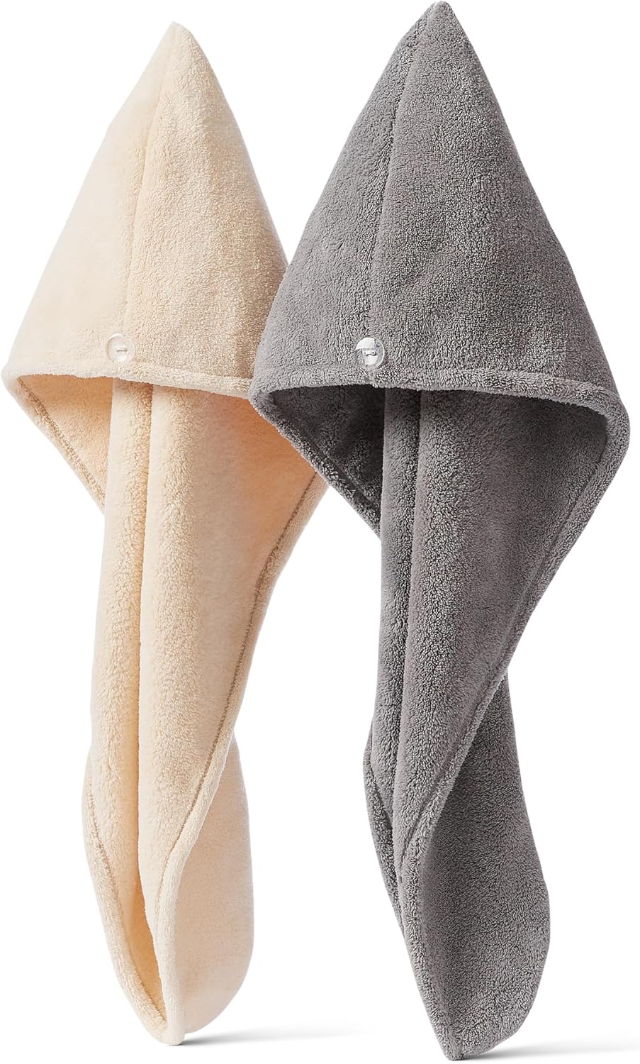 Amazon Basics Quick Dry Microfiber Hair Towel Wrap, Hair Drying Towel, Grey/Beige, 2-Pack
