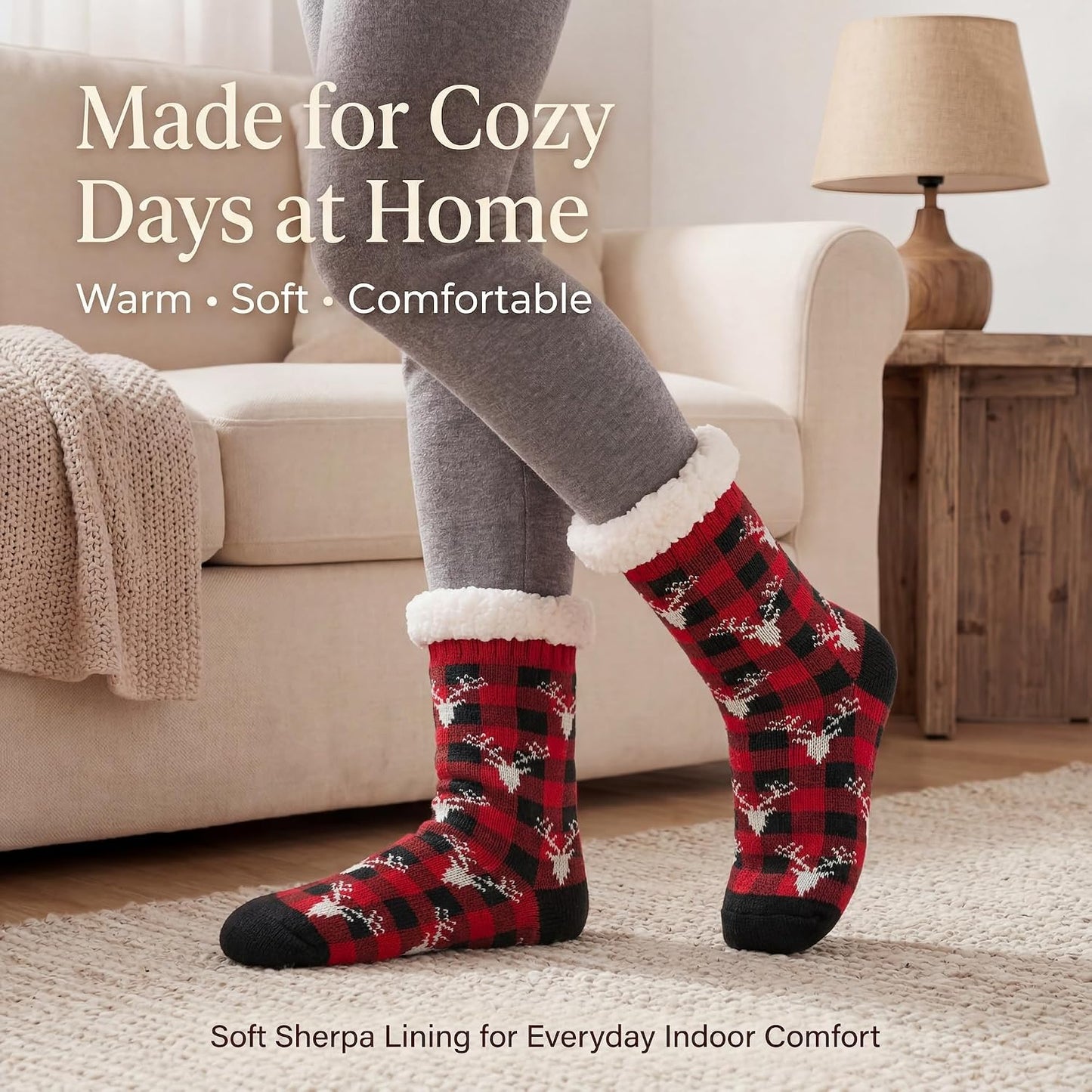 Cozylook Fuzzy Slipper Socks for Women with Grips Warm Cozy Soft Non-Slip Winter Socks Cozy Gift Idea
