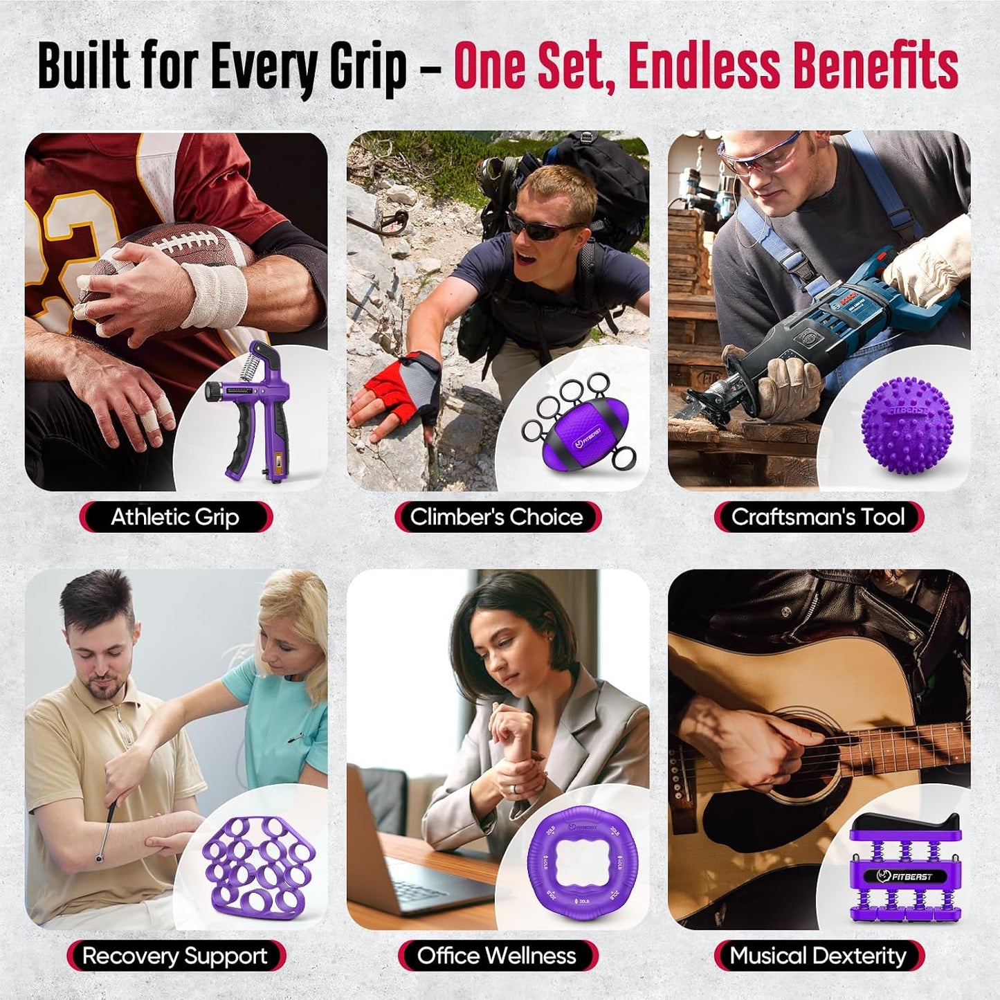 FitBeast Grip Strength Trainer, Hand Gripper Strengthener Kit - 6 Pack with Adjustable Resistance Forearm Strengthener, Forearm Exerciser and Massage Balls for Hand Therapy, Grip Training
