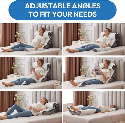 Ahpmeoa 3PCS Wedge Pillow Set for After Surgery, Back Pillow for Bed Sitting up, 10-in-1 Foam Wedge Pillow for Acid Reflux & Back Pain Relief, Post Surgery Pillow for GERD & Snoring, White
