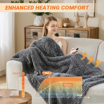 Electric Blanket Heated Throw, Soft Flannel 50"x60" Heating Blanket with 8 Hours Auto Off 10 Fast Heating Levels Machine Washable Sherpa Heated Blanket with Overheating Protection