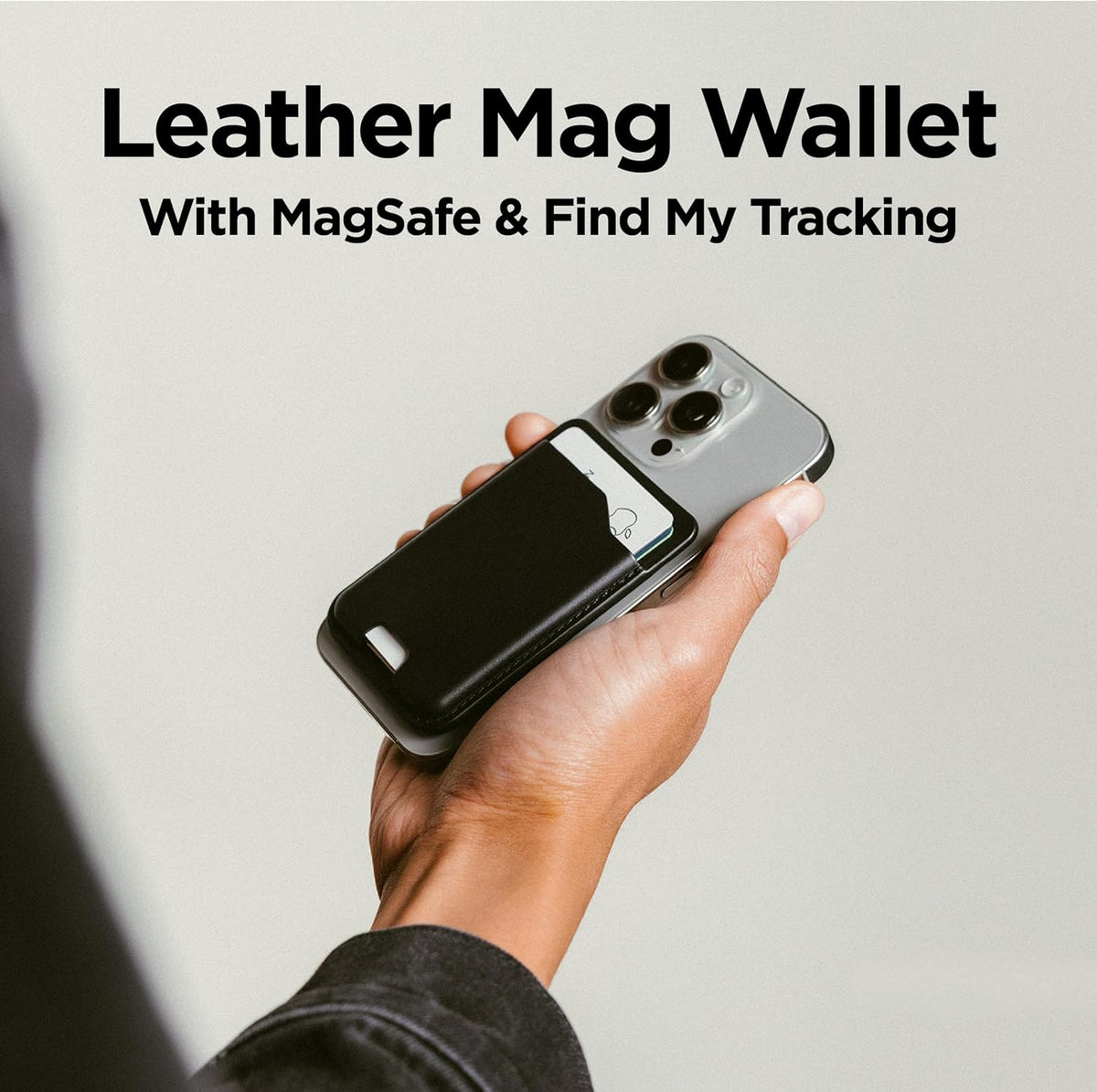Nomad Leather Black Magsafe Wallet w/Integrated Tracking for iPhone, Slim Magsafe Card Holder for iPhone, Wallet GPS Tracker Card 5 Months Battery Life, Rechargeable, Compatible with iOS Only
