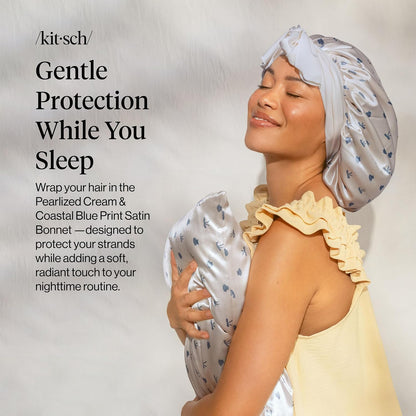 Kitsch XL Satin Bonnet for Sleeping - Softer Than Silk Bonnet For Sleeping Women - Secure Fit, Adjustable, Night Cap For Curly & Textured Hair - Prevents Breakage, Tangles & Thinning - Blush