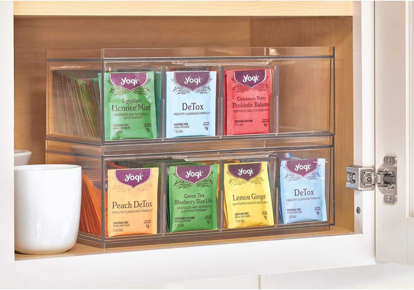 iDesign XL Tea Bag Organizer, Clear, 4-Section | For Counter, Storage Drawer for Cabinet