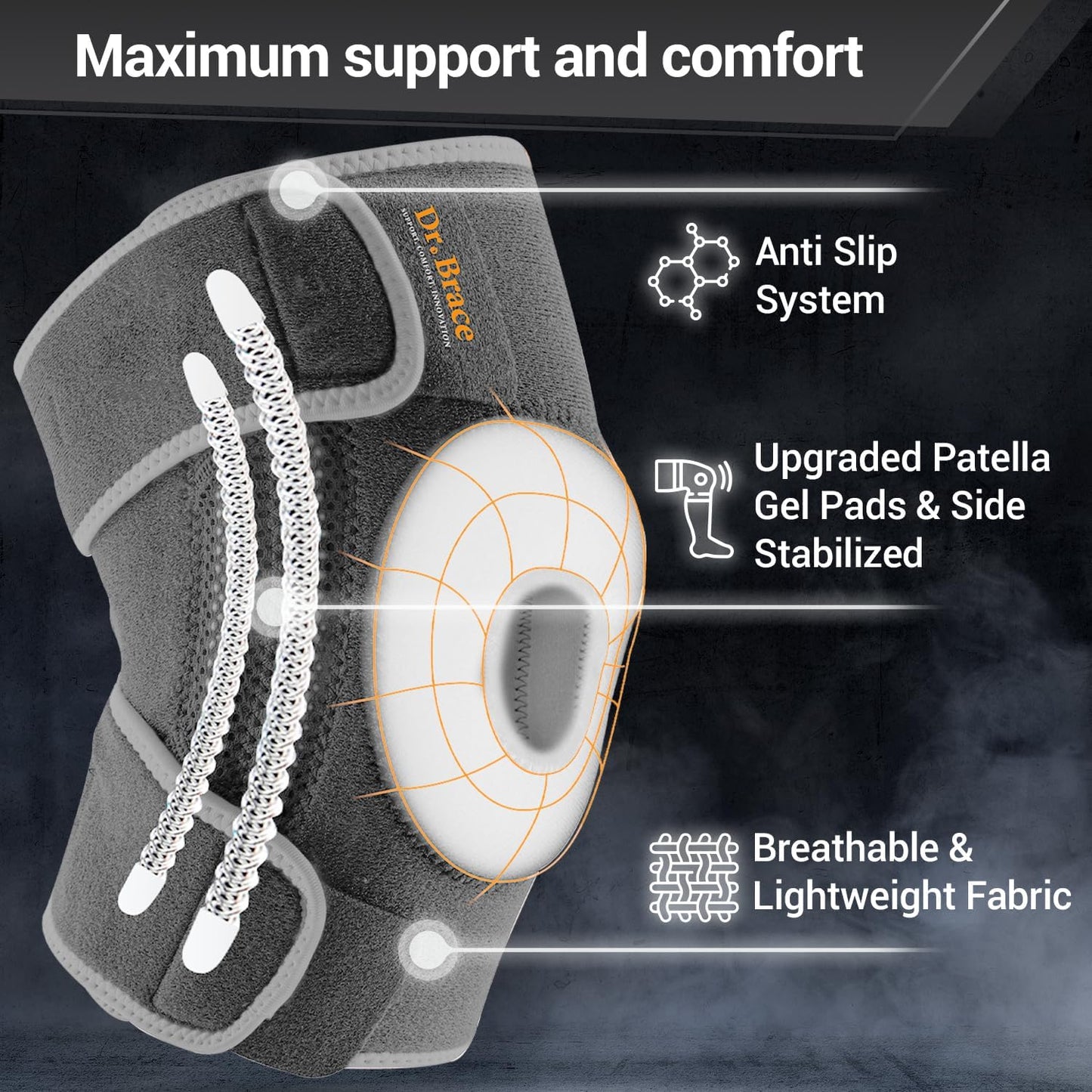 DR. BRACE ELITE Knee Brace with Side Stabilizers & Patella Gel Pads for Maximum Knee Pain Support and fast recovery for men and women-Please Check How To Size Video (Mercury, Large)