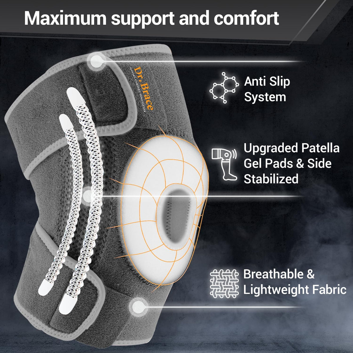 DR. BRACE ELITE Knee Brace with Side Stabilizers & Patella Gel Pads for Maximum Knee Pain Support and fast recovery for men and women-Please Check How To Size Video (Mercury, Medium)