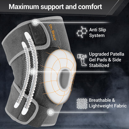 DR. BRACE ELITE Knee Brace with Side Stabilizers & Patella Gel Pads for Maximum Knee Pain Support and fast recovery for men and women-Please Check How To Size Video (Mercury, Medium)