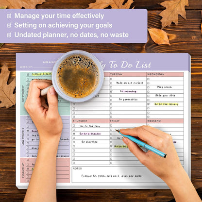 Weekly To Do List Notepad with 52 Undated Sheets（8.5"×11"）- Weekly Desk Planner Pad with Spiral Binding for Women & Man, Office, School and Home Personal Organizer