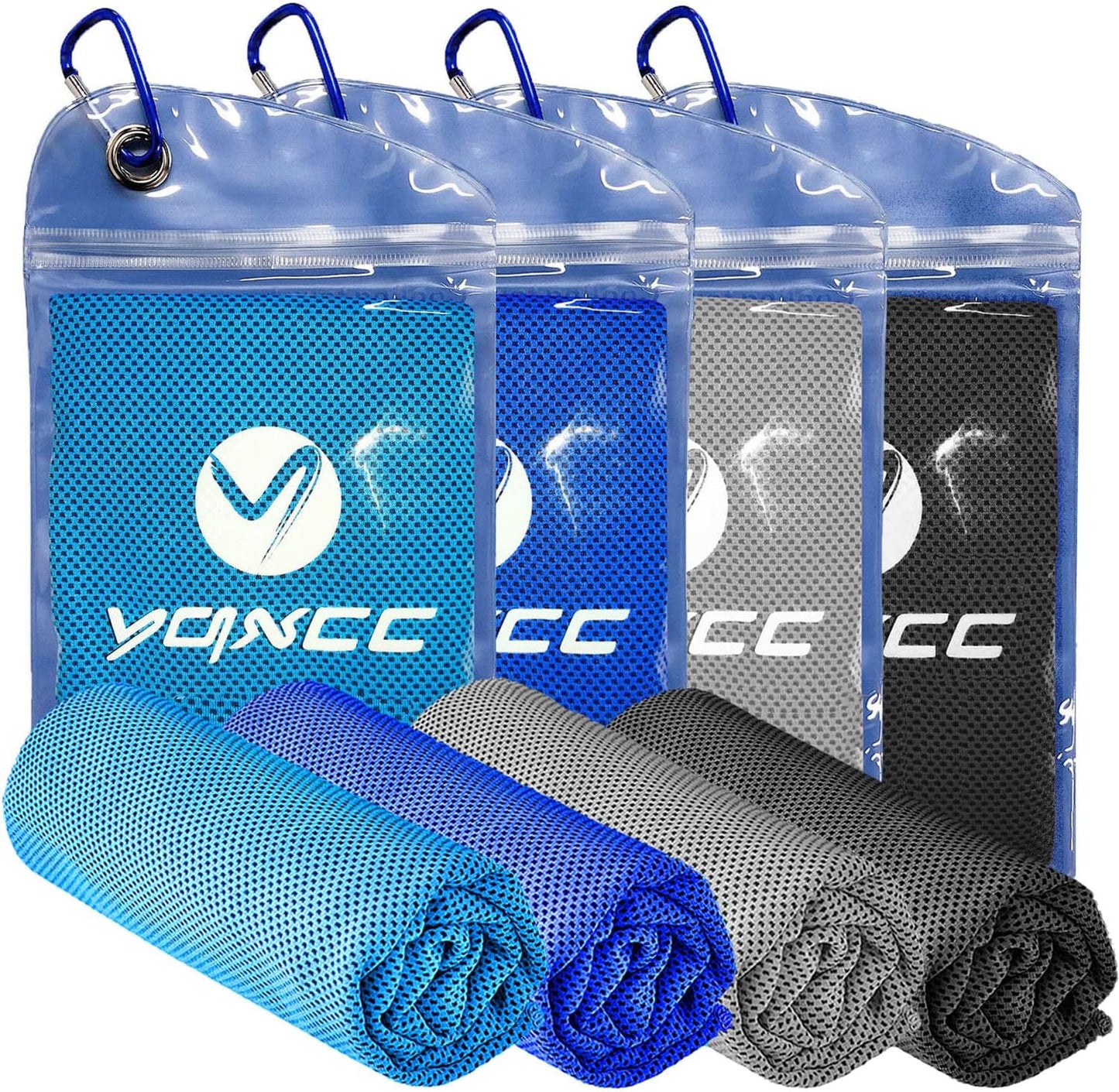 YQXCC 4 Pack Cooling Towels (47"x12"), Ice Cool Neck Towel, Soft Breathable Microfiber for Yoga, Golf, Gym, Running, Camping & Hot Weather