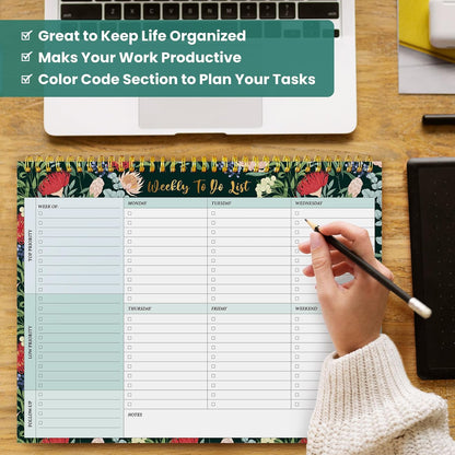 Weekly To Do List Notepad with 52 Undated Sheets（8.5"×11"）- Undated Weekly Planner Notepad for Office Desk Accessories and Supplies - Sunshine Petal