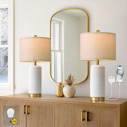 PoKat Touch Bedside Table Lamps with 2 USB for Bedroom Living Room, 25''