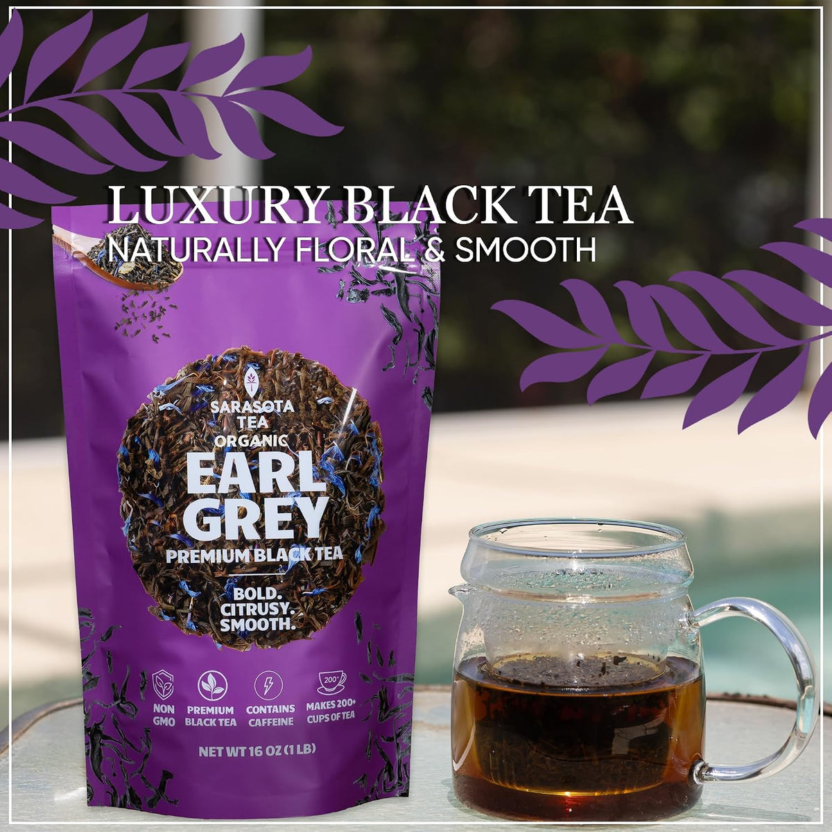 Organic Earl Grey Tea 1 lb (16 Oz) – USDA Certified Organic Black Tea with Natural Bergamot Flavor – Aromatic Loose Leaf Tea for Hot or Iced Tea – Non-GMO Bulk Resealable Bag