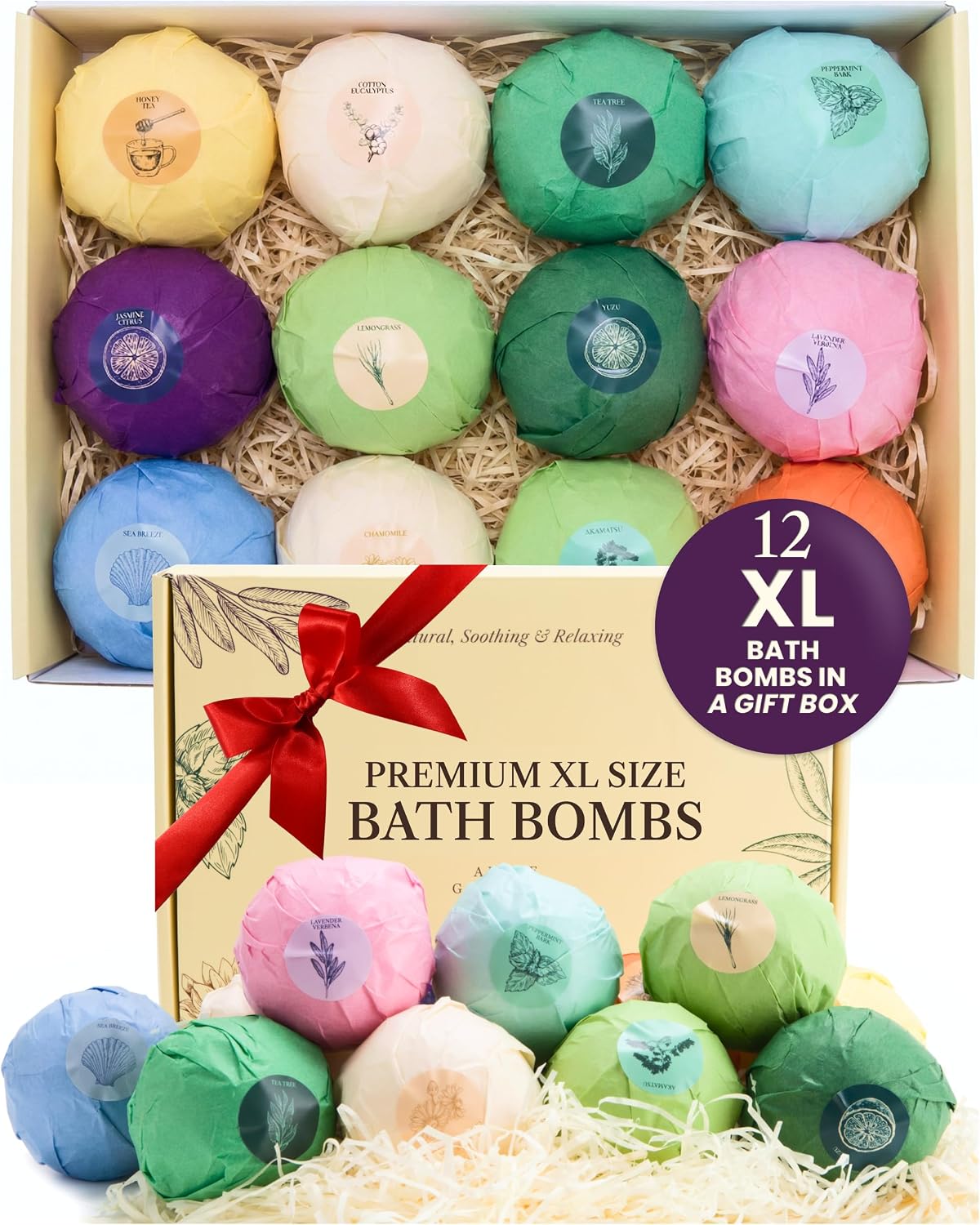 XXXL Bath Bombs for Women Gift Set, 7 Pack, Spa Scents, Adelegourdain | 7 Scents - Arrives in Gift Box - XXXL (200g) - Long-lasting Fizz & Scent - Non-Staining - For Birthdays, Mothersday and More