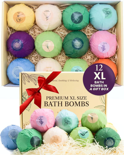 XXXL Bath Bombs for Women Gift Set, 7 Pack, Spa Scents, Adelegourdain | 7 Scents - Arrives in Gift Box - XXXL (200g) - Long-lasting Fizz & Scent - Non-Staining - For Birthdays, Mothersday and More