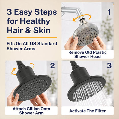 Gillian Metal Filtered Shower Head High Pressure, KDF-55 Removes Chlorine
