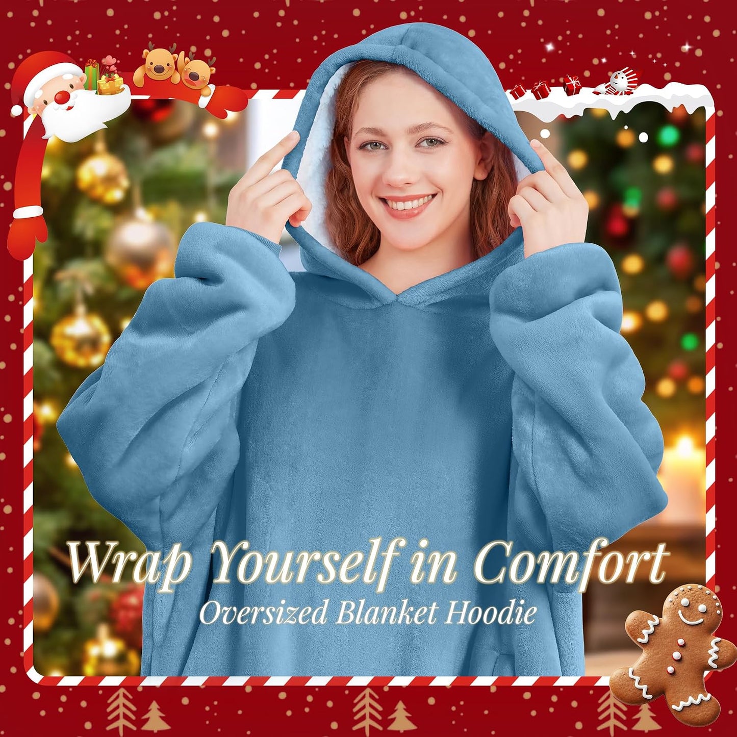 AmyHomie Wearable Blanket Hoodie for Adults & Teens,Oversized Sherpa Hooded Blanket,Warm Cozy Blanket Sweatshirt as Christmas Birthday Gifts for Women Men