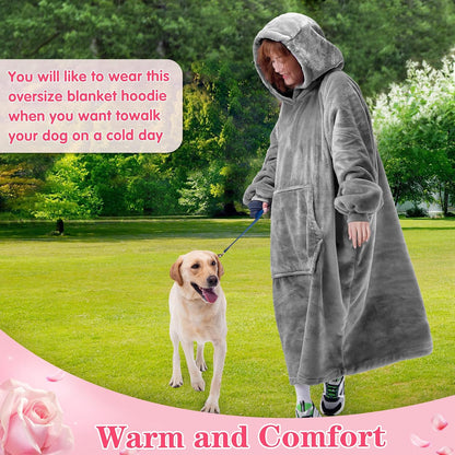 Waitu Wearable Blanket Sweatshirt Gifts for Women and Men, Warm and Cozy Giant Blanket Hoodie, Thick Flannel Blanket with Sleeves and Giant Pocket - Dark Gray